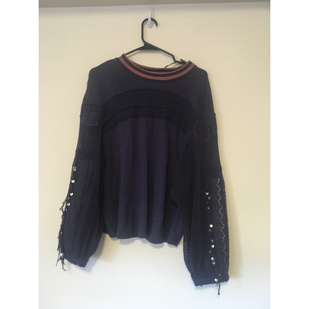 Free People Blue Sweater with Beads